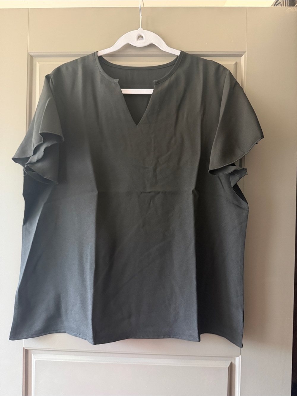 Women's Black Ruffle Sleeve V-Neck Top